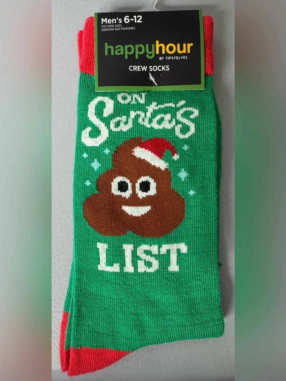 Tipsy elves Green 'On Santa's List' Crew Socks - Men holiday Christmas unisex